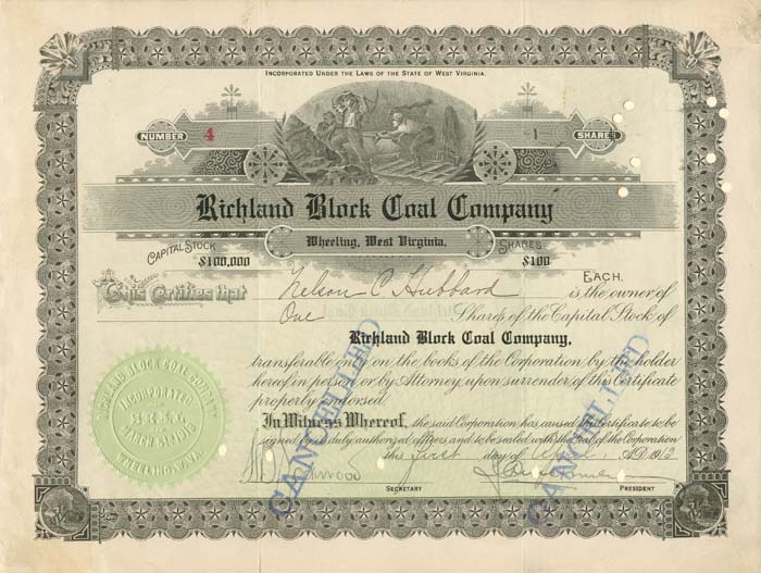 Richland Block Coal Co. - Stock Certificate